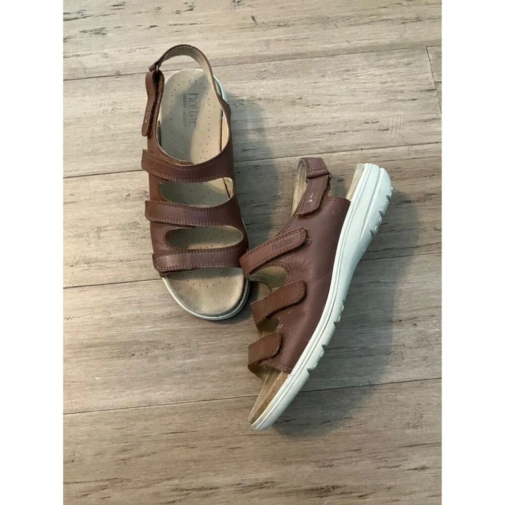 Hotter leather brown 3 strap slingback women’s sandals size 11